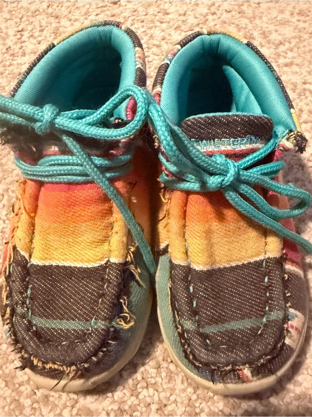 Twister Kids Multicolor Canvas Moccasin Sneakers sz 6 Turquoise Laces serape